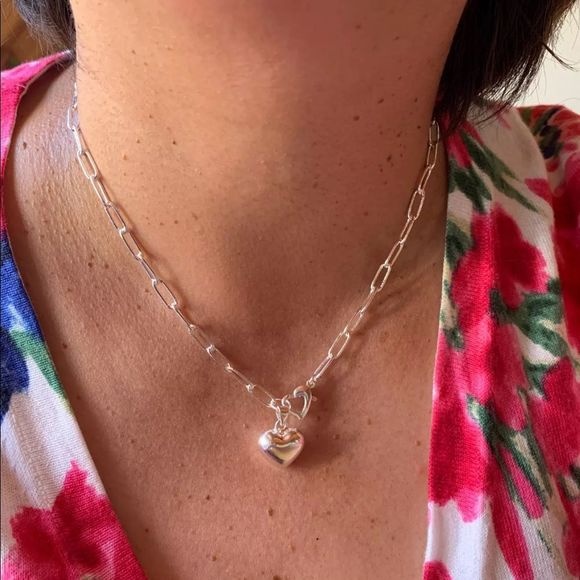 No Brand Jewelry - The LOVE Heart Pendant & clasp link necklace in 925